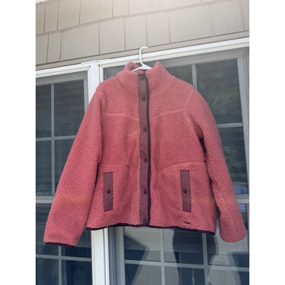 LL Bean Bean Sherpa Fleece Jacket snap buttons coral pink Size 1x